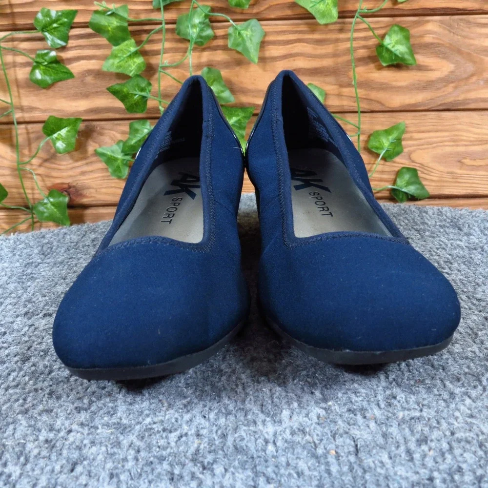 Anne Klein AK Wisher 2 Women Wedge Pump Size 9 Office Professional Navy Blue